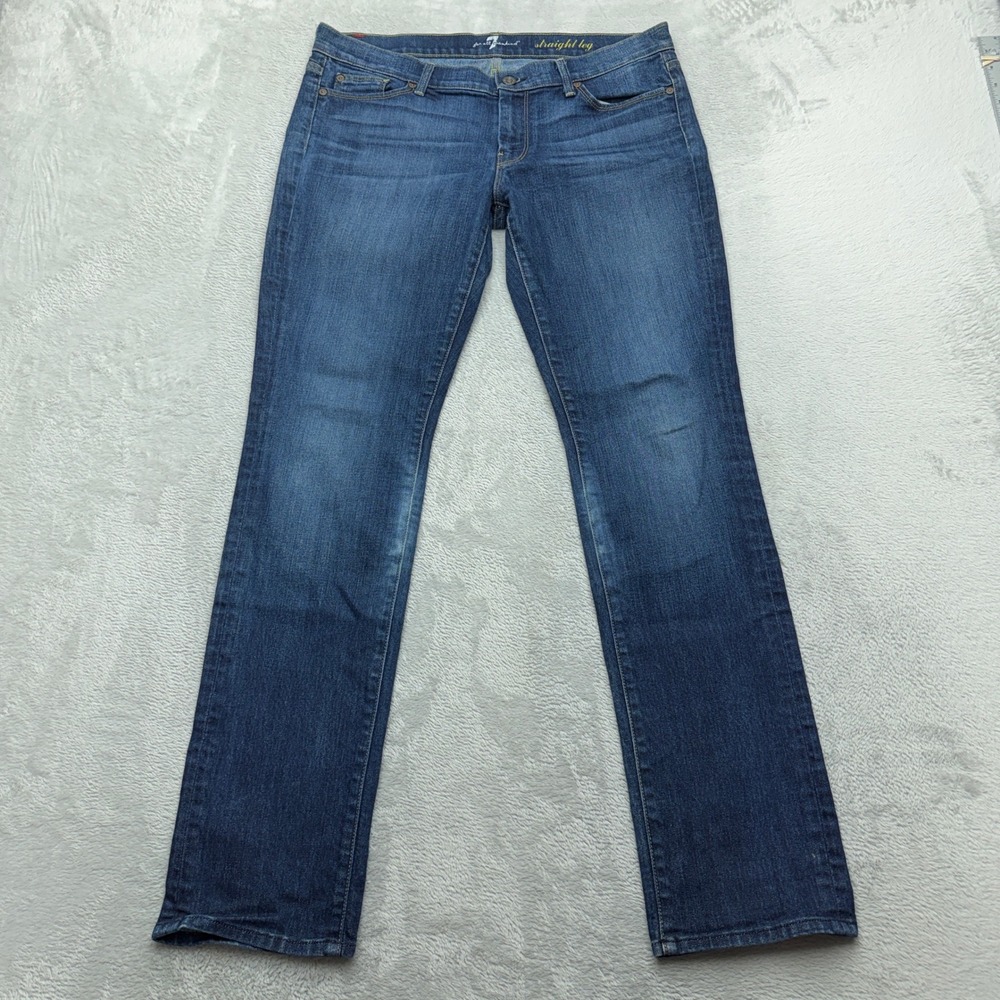 7 For All Mankind Jeans Womens 32 Blue Straight Leg Stretch Denim Medium Wash